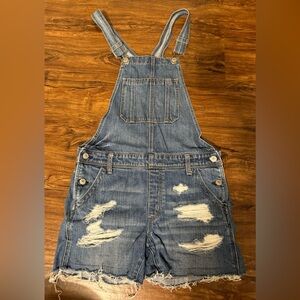 American Eagle TomGirl Shortall size XS Distressed Denim